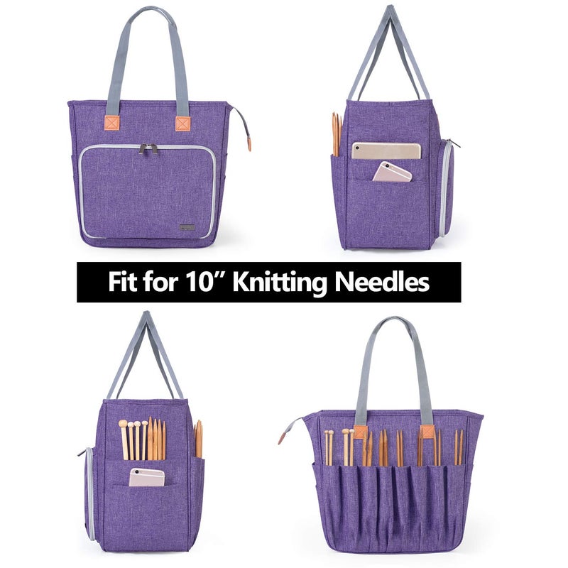 Luxja Knitting Tote Bag, Yarn Storage Bag for Carrying Projects, Knitting Needles, Crochet Hooks and Other Accessories, Purple - Image 5